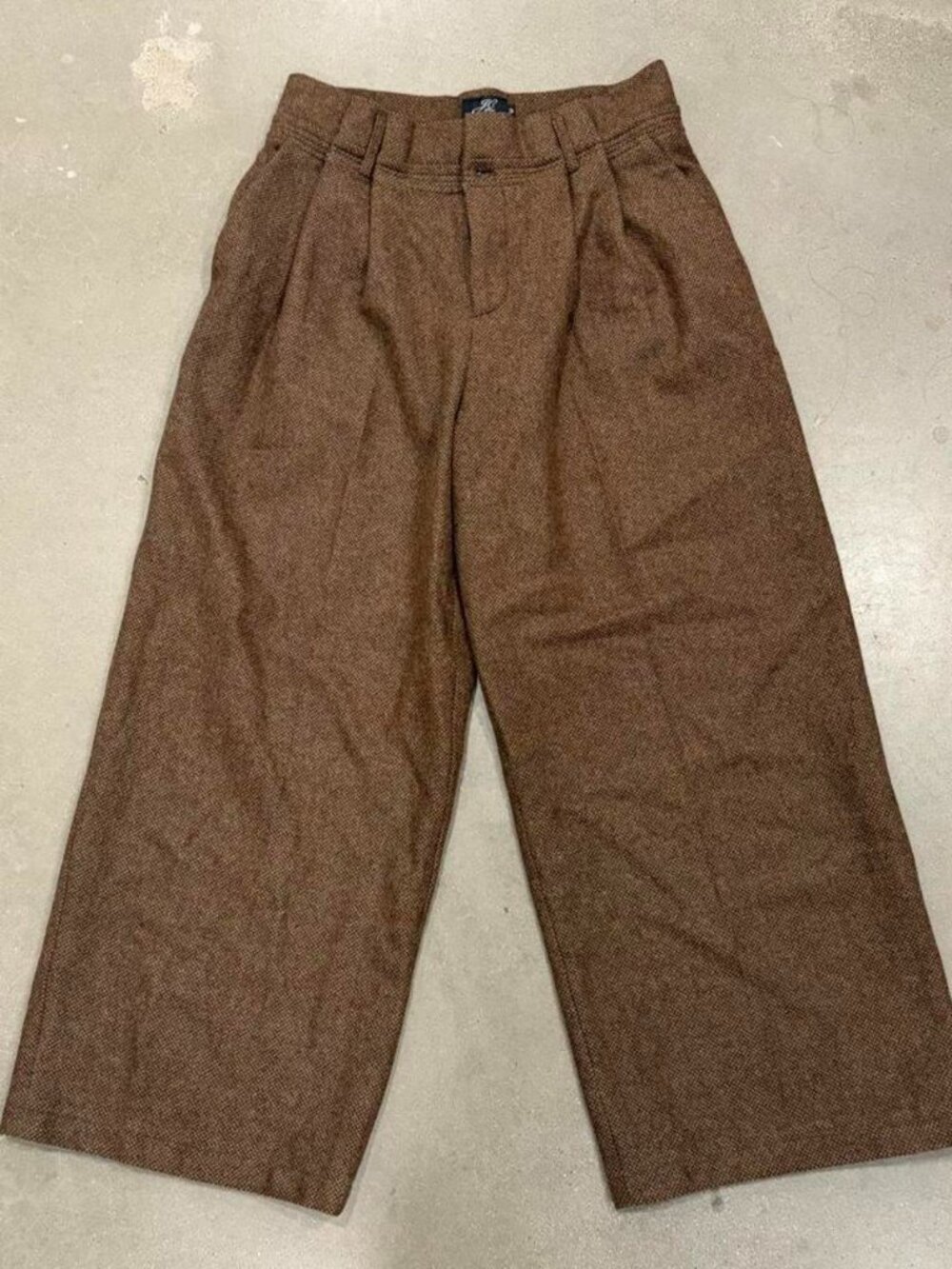 JCaesar Brown Wool Tweed Pleated Wide Leg Trousers Baggy Dress Slacks NWT M